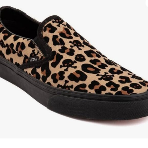 New Vans Ladies 9 Slip On Leopard Skull Print - Tan/Black - Off the Wall (ABBA) - Picture 1 of 16